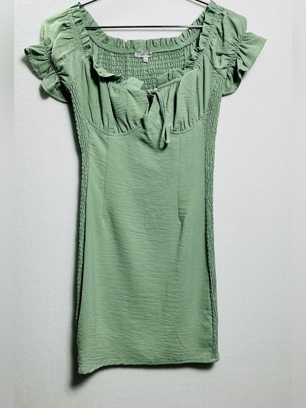Love Tree Green Smocked Tie-Front Mini Dress
